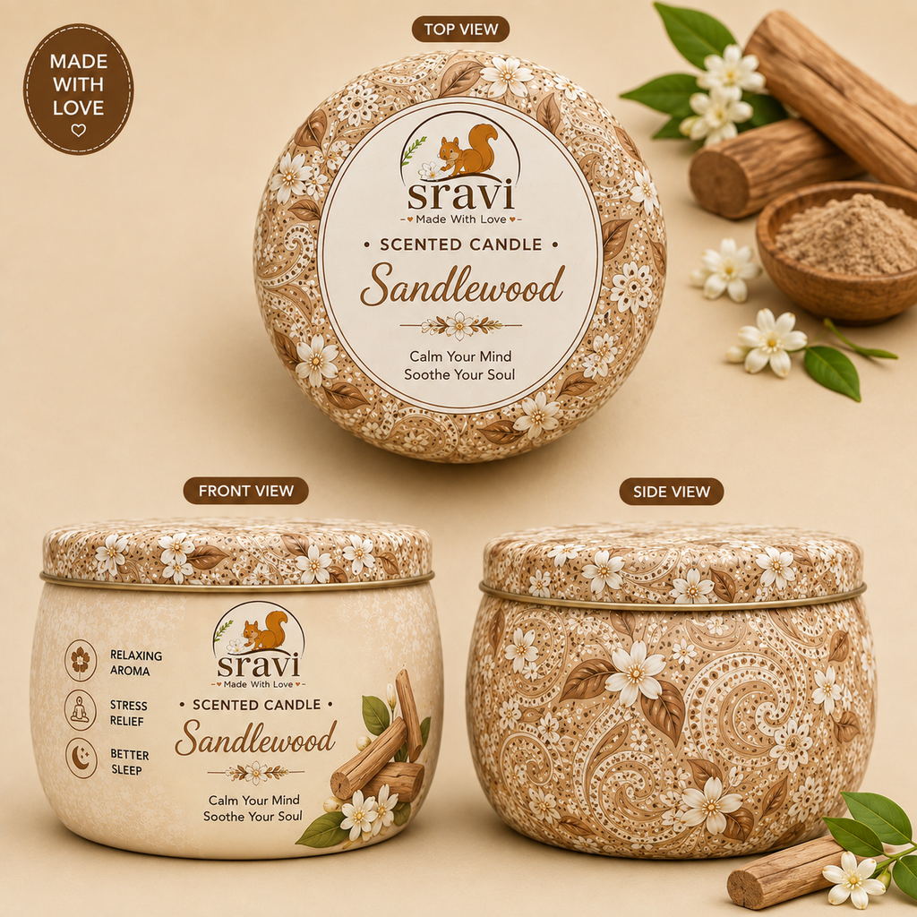 Sravi printed tin jar candles