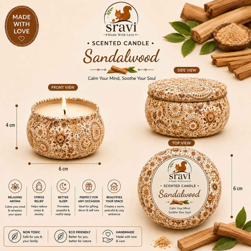 Sravi printed tin jar candles